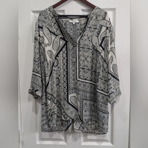 Rose & Olive Black & White Patterned Caftan Style Blouse, Size 2X